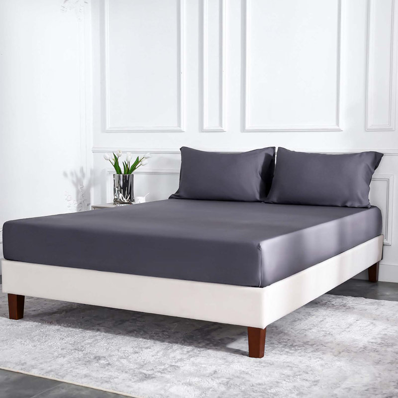 Fibre synthétique, Ensemble de draps pour lit double + un drap-housse, Gris anthracite