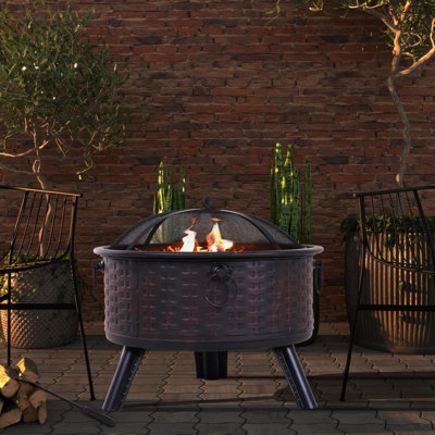 Foyer d'extérieur au feu de bois de 26 pouces avec pare-étincelles et pieds de trépied, pour les rassemblements de jardin, de patio ou de jardin