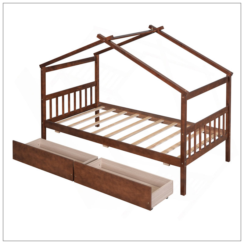 Lit en bois avec tiroirs, Noyer