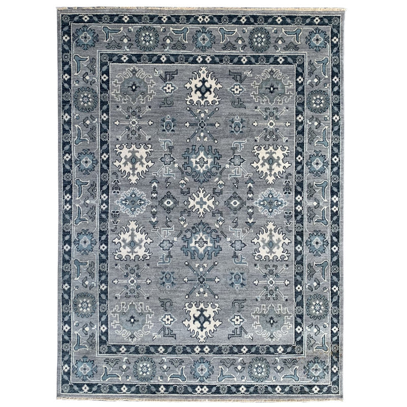 Maya Oushak Silver Hand Knotted Area Rug, Rectangle 10' x 14'