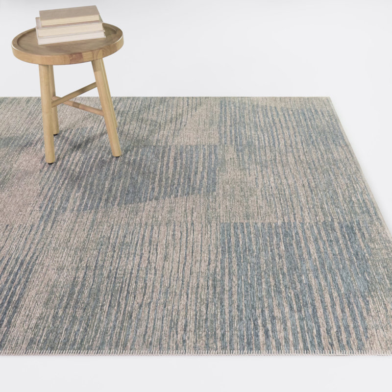 Tapis abstrait bleu argile délavé, 5 pi 3 po x 7 pi