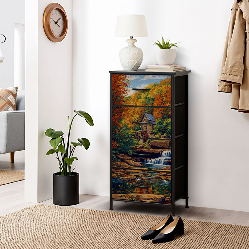 4 Drawer Dresser for Bedroom, Narrow Chest of Drawers, Wooden Top and Study Iron Frame 18"x37.5"-(WxH)