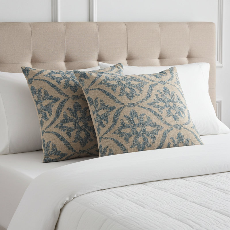 Flowers Linen Indoor/Outdoor Pillow Cover & Insert, 24" x 24", Beige, Red