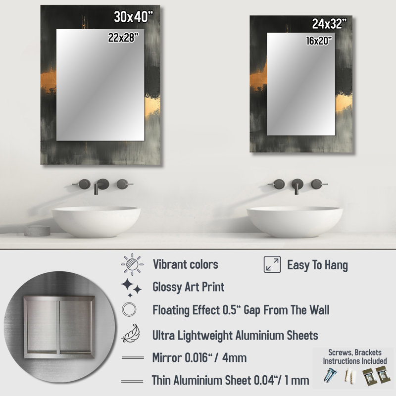 «Black and Gold Converge Dream III - Line Art Large Mirror, Gold Unique Wall Mirror Decor, Art imprimé en métal