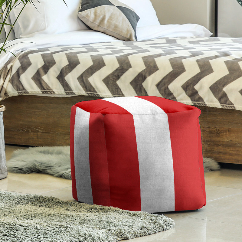 Repose-pieds cube rayures utah, Rouge / blanc / rouge