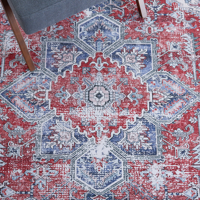 Tapis rouge / bleu marine Tucson 101 M / W S / R, Carré 6 pi