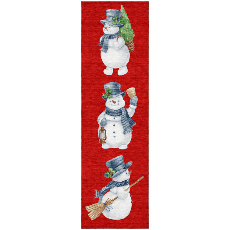 Premium Machine Washable Ingrassellino AMF1826 Happy Snowmen Holiday Rug