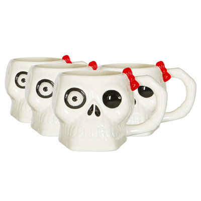 Fax Potato - 4x Halloween Stoneware Skull Mugs - 750ml