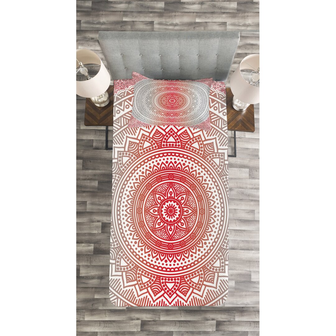 Gestepptes Bettdecken-Set, Ombre Mandala Boho, Grau und Rot, Grau Rot