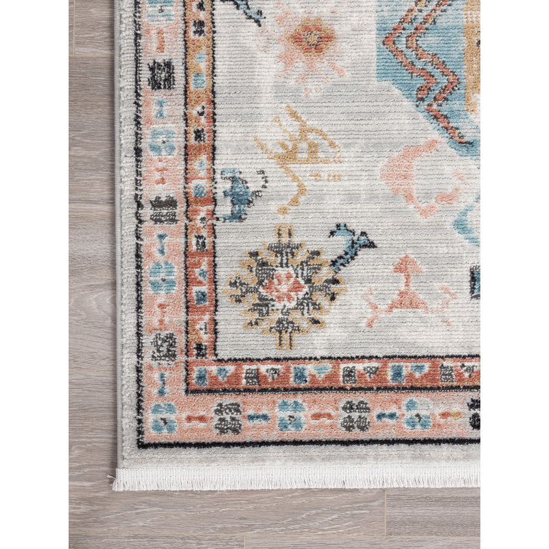 Tapis oriental beige / turquoise Etto, Rectangle 6 pi x 9 pi