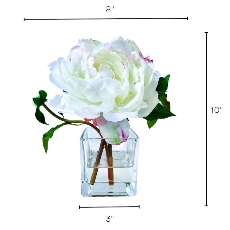 Peony Flower Arrangement in Glass Vase, White