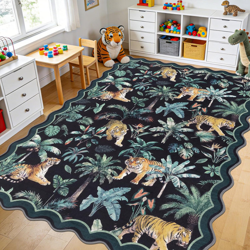 Animal Print Area Rugs Washable Non Slip Large Carpet Low Pile Rug, Rectangle 6' x 9'