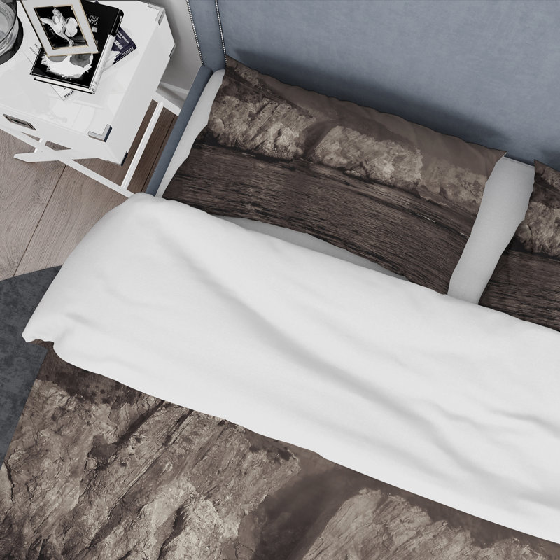 Ensemble de housse de couette moderne Gold Cliff In The Fog - microfibre de polyester