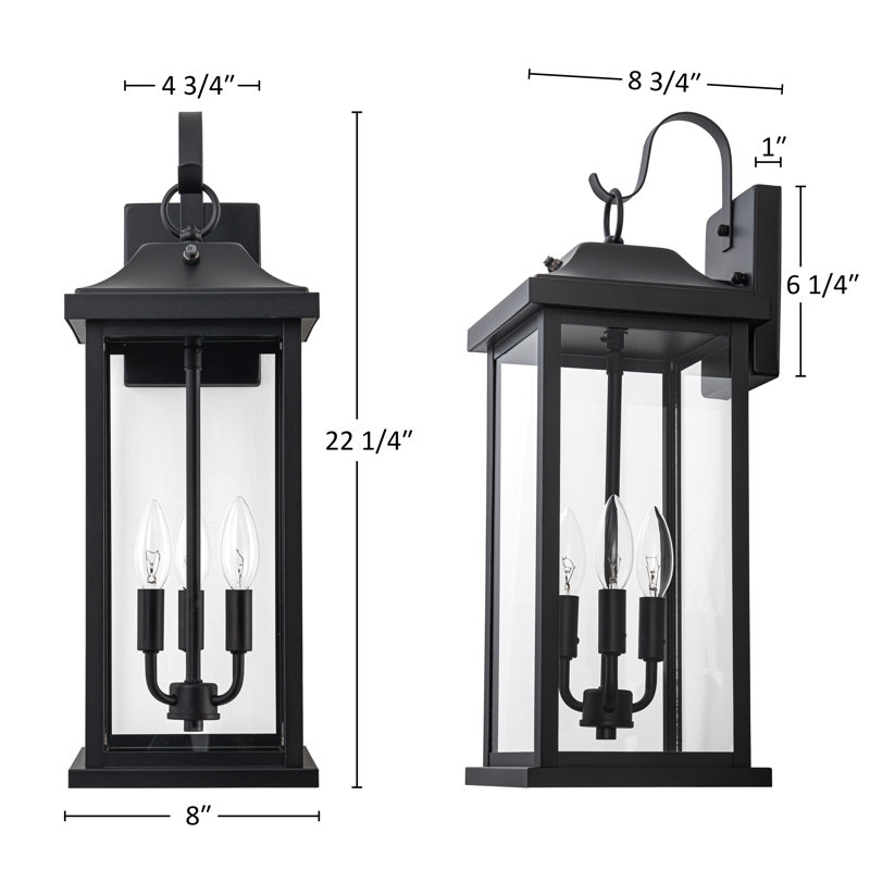22” Large Matte Black Dusk To Dawn Outdoor Wall Lights With Clear Tempered Glass