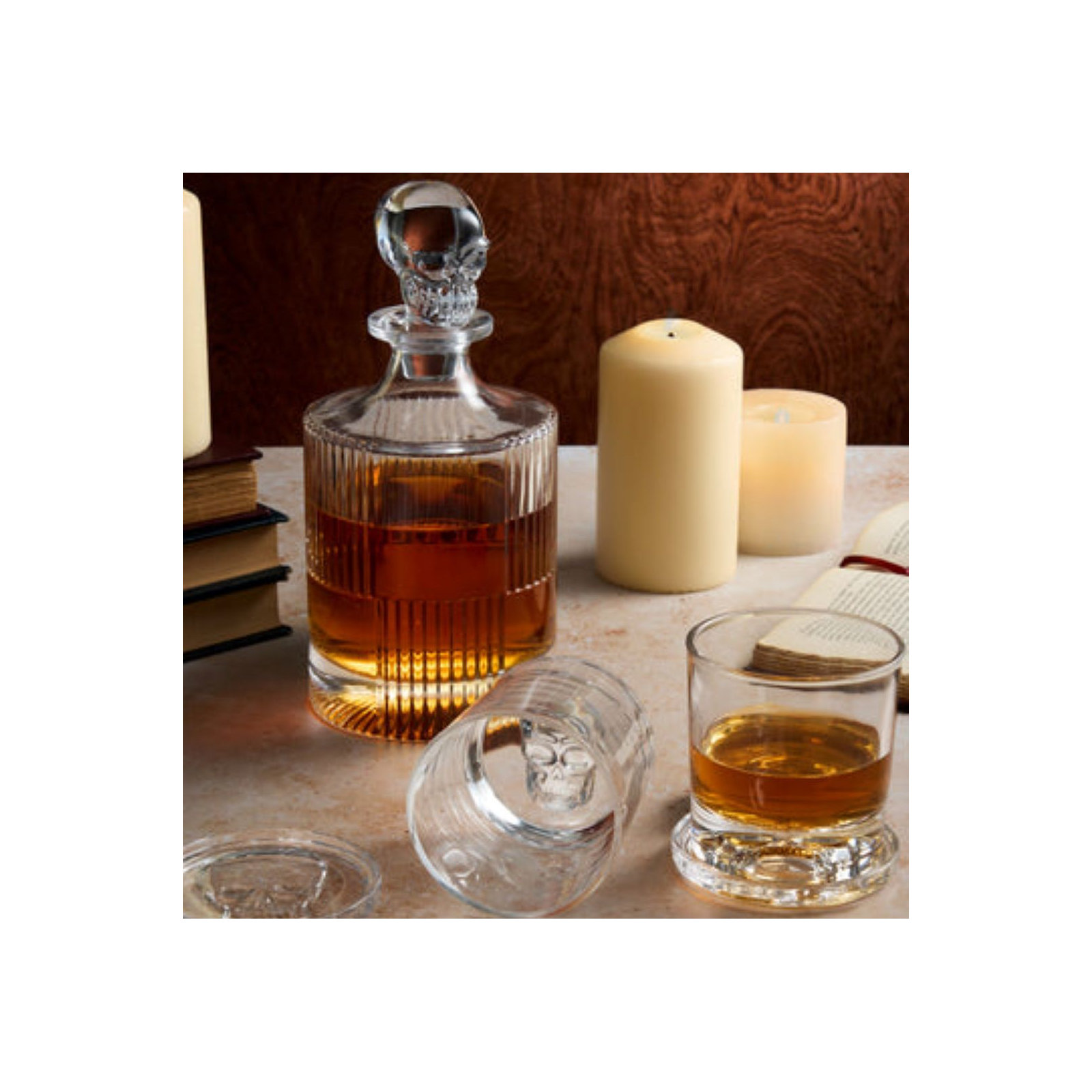 Skull 3 Piece Round Whiskey Decanter Set