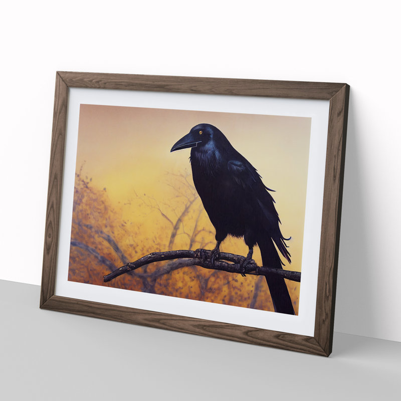 Masterful Crow Bird 1 Piece Single Picture Frame Painting, 46cm H x 64cm W x 2cm D, Walnut
