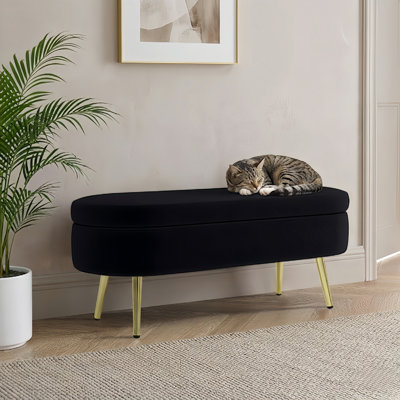 Flannel Upholstered Ottoman Oval Storage Bench 16'' H X 43.5'' W X 16'' D