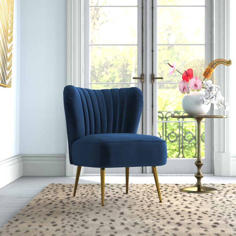 Fauteuil à oreilles Eckhart, Velours bleu marine