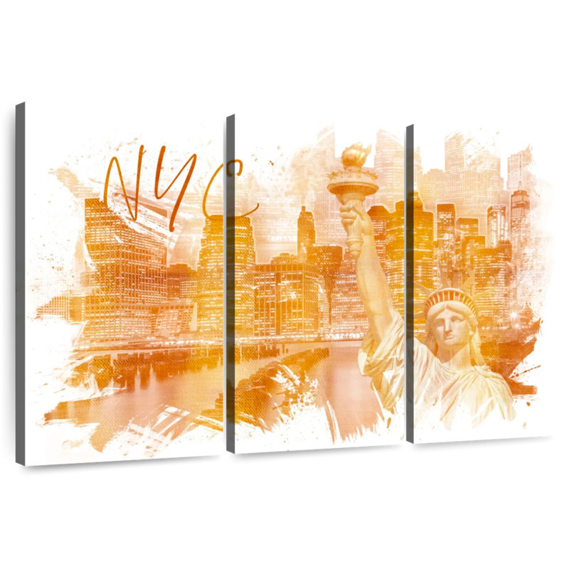 Aime Manhattan Collage Golden, 28" H x 45" W