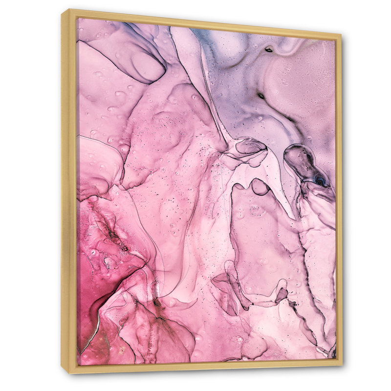 «Pink and Blue Abstract Marble II», reproduction sur toile, Cadre photo doré, H 44 po x l 34 po