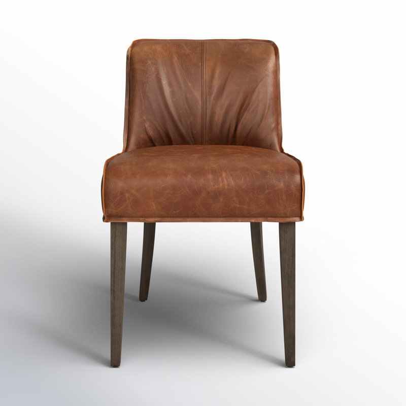 Morrow Leather Upholstered Back Side Chair in Cognac/Red Brown