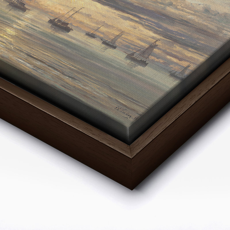 Hendrik Hendrik Mesdag - Coucher de soleil à Scheveningen, Canvas, 18"H x 24"W, Brown Framed