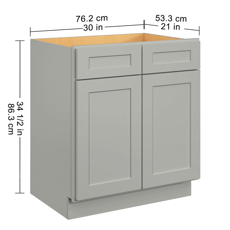 Base de meuble-lavabo en contreplaqué gris l 30 po x P 21 po x H 34,5 po, pour salle de bain et cuisine, Gris