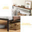 Base de lit grand format avec station de charge, lit plateforme avec lattes en métal, tête de lit tapissier avec tablettes de rangement, aucun sommier tapissier requis, noir