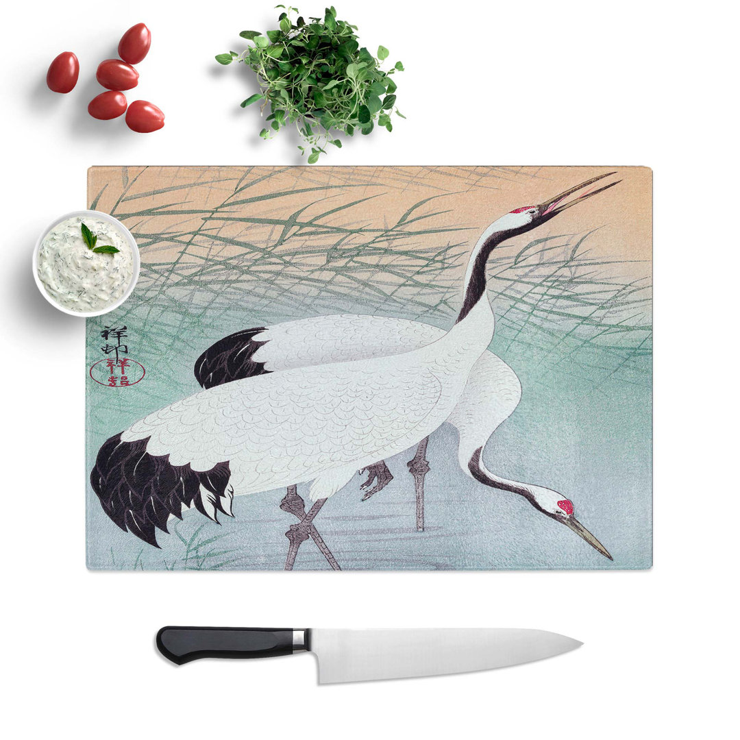 Tempered Glass Two Cranes by Ohara Koson Chopping Board