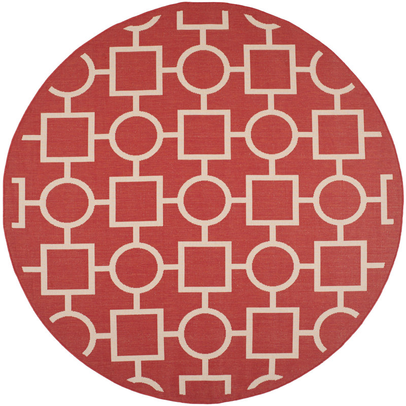 Arneshia Geometric Red/Bone Area Rug, Round 7'10"