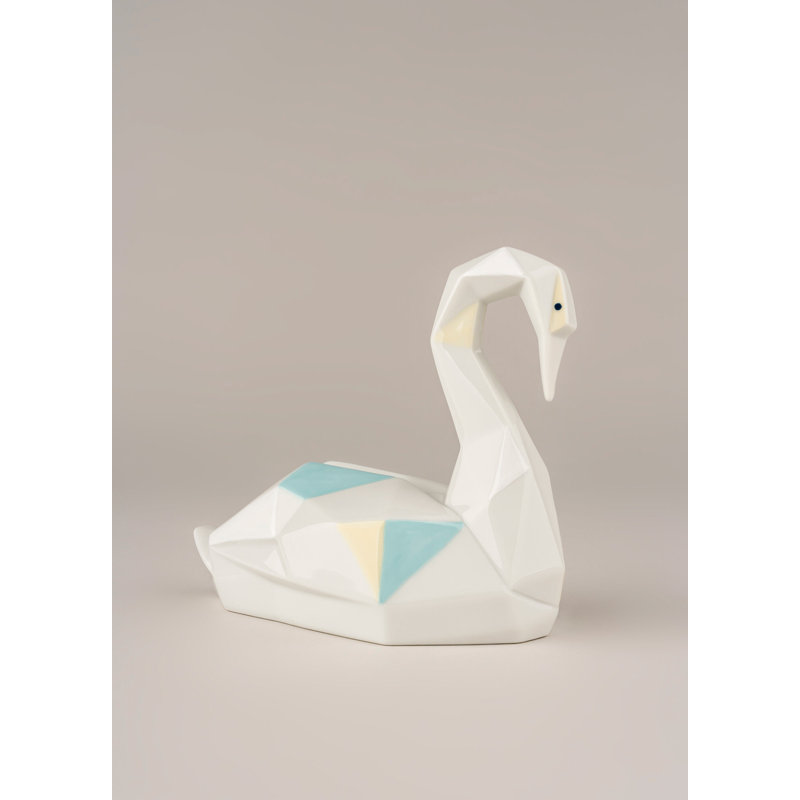 Swan Figurine, White/Green/Yellow