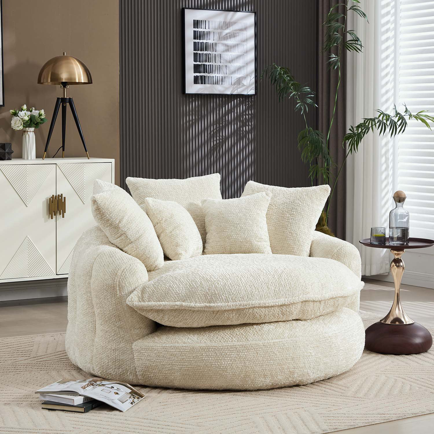 Trule Oversized Round Chair with Pillows | Wayfair