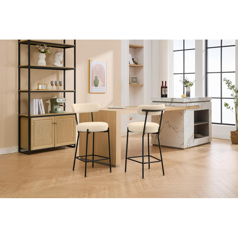 Ensemble de 2 tabourets de bar, chaises rembourrées avec dossier, Blanc
