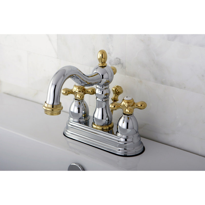 Robinet pour salle de bain avec ensemble de drain central à Heritage, Laiton poli / Chrome