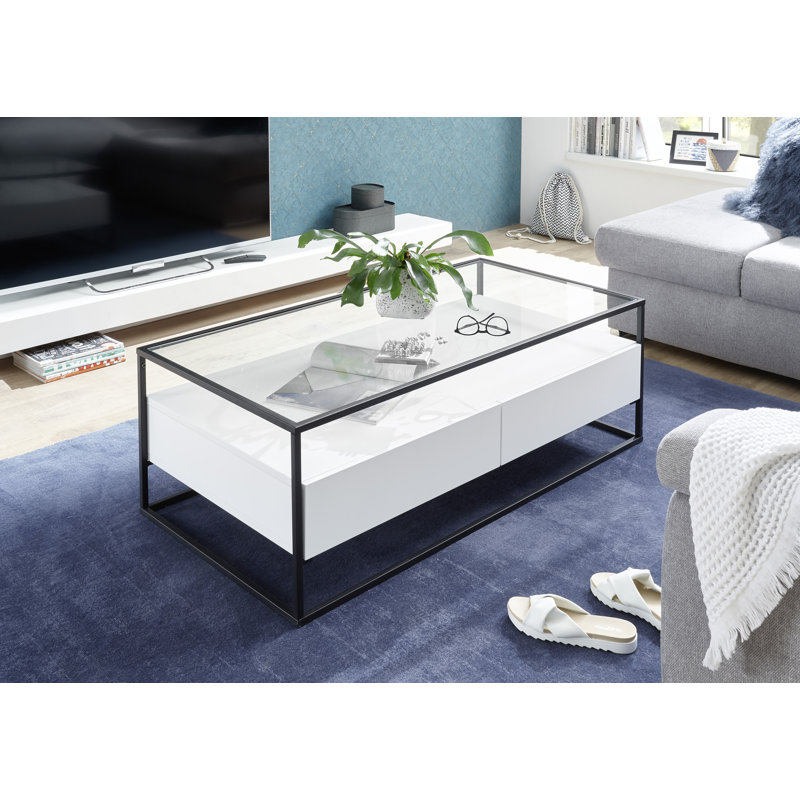 Frame Coffee Table with Storage, White