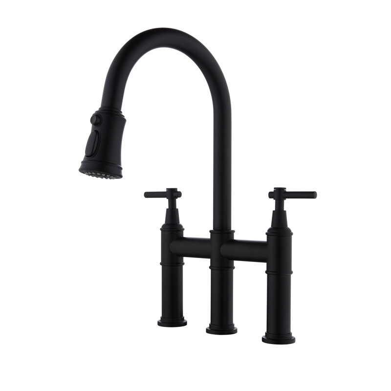 Bridge Kitchen Faucet With Pull-Down Sprayhead In Spot, Matte Black