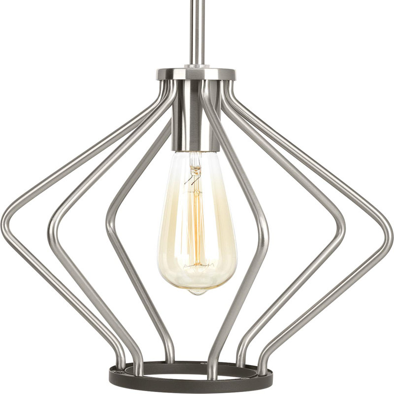 Luminaire suspendu géométrique 1 lumières lanterne Geib, Nickel brossé