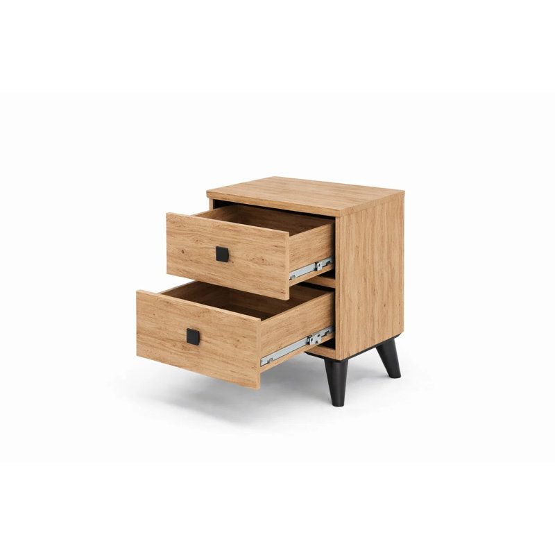 Artes 2-Drawer Nightstand – Atlantic Pine Manufactured Wood Bedside Storage, Atlantic Pine