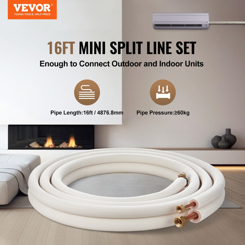 16FT Mini Split Line Set, 3/8" And 5/8" O.D Copper Pipes Tubing And Triple-Layer Insulation, For Air Conditioning Or Heating Pump Equipment And HVAC With Rich Accessories (18Ft Connection Cable)