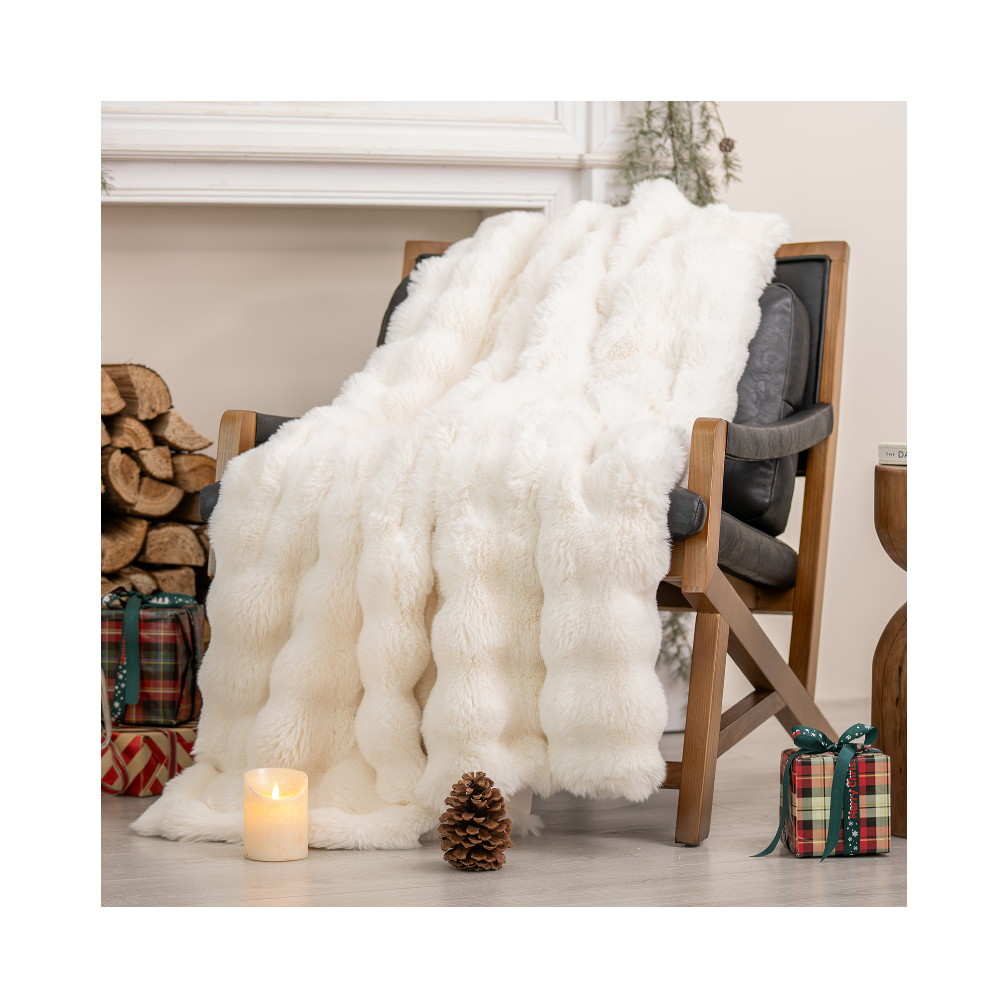 Ridgeline Faux Fur Throw Blanket, 80" L x 60" W, Loden Green
