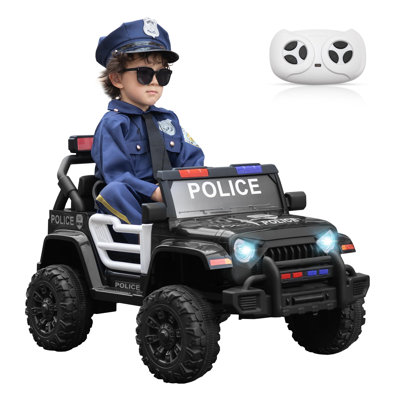 12V Kids Ride on Police Car, Battery-operated Electric Vehicle For Kids With Power Display, 2.4G Remote Control, Black