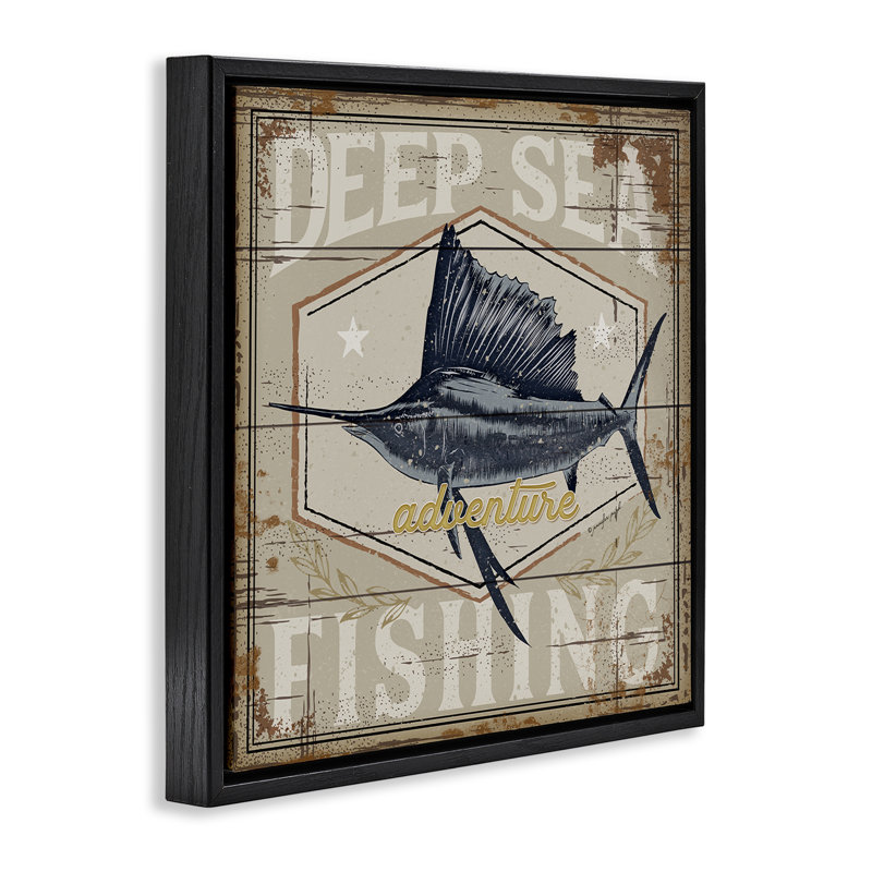 Cadre flottant Deep Sea Fishing Adventure, design par Jennifer Pugh, Cadre flottant noir de jais, H 18 po x l 18 po