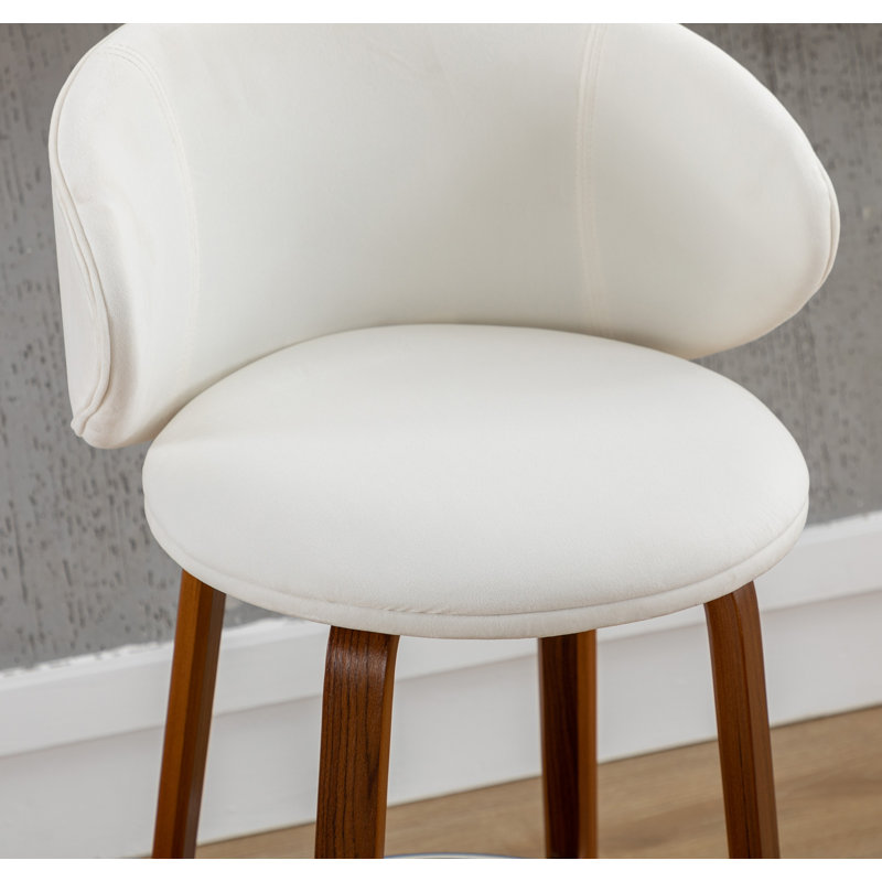 White Upholstered Counter Stools with Solid Wood Frame, Set of 2