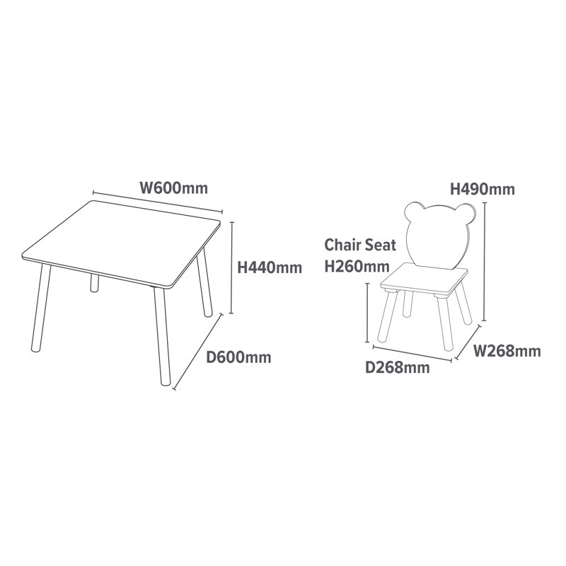 Kids Bear Table and Two Chairs Set