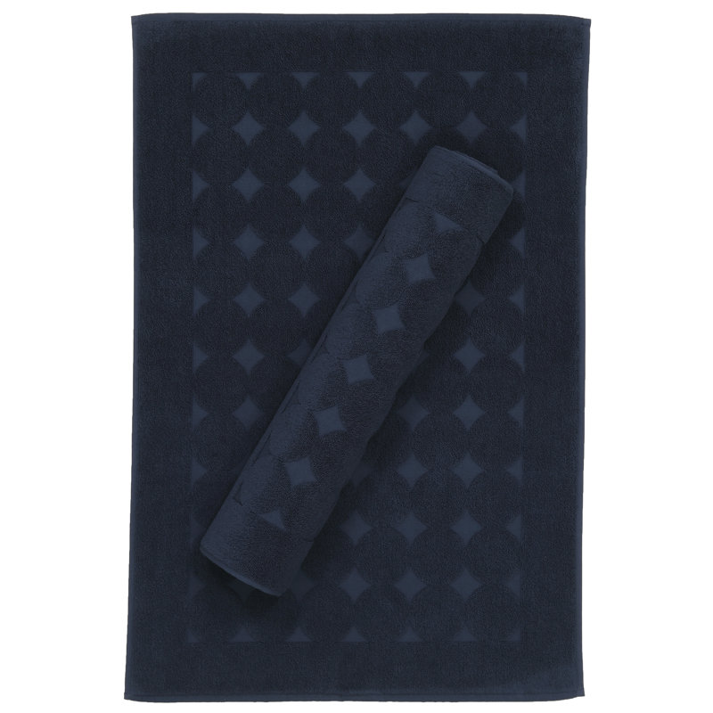 Tapis pour salle de bain 100% coton à pois Sinemis, Bleu marine
