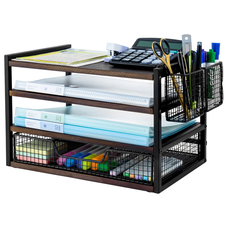Metal Solid Wood Desk Organiser