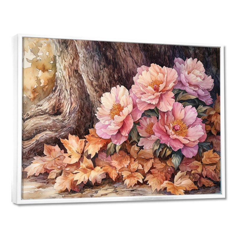 Imena, pivoines par le chêne, art mural, H 30 po x l 40 po, Impression encadrée flottante, Blanc