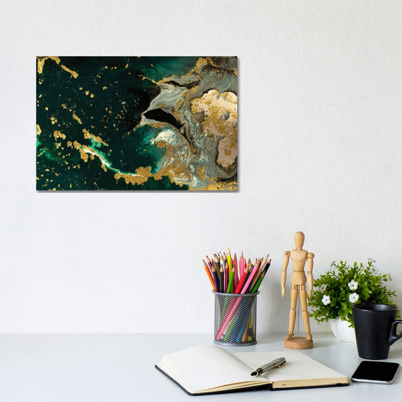 Teal Ocean Marble by EnShape - Wrapped Canvas Print, 20.32 cm H x 30.48 cm W