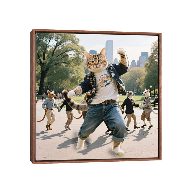 Cat Dancing In Central Park 1 Piece Wall Art on Canvas, 66.04 cm H x 66.04 cm W x 4.445 cm D, Classic Wood