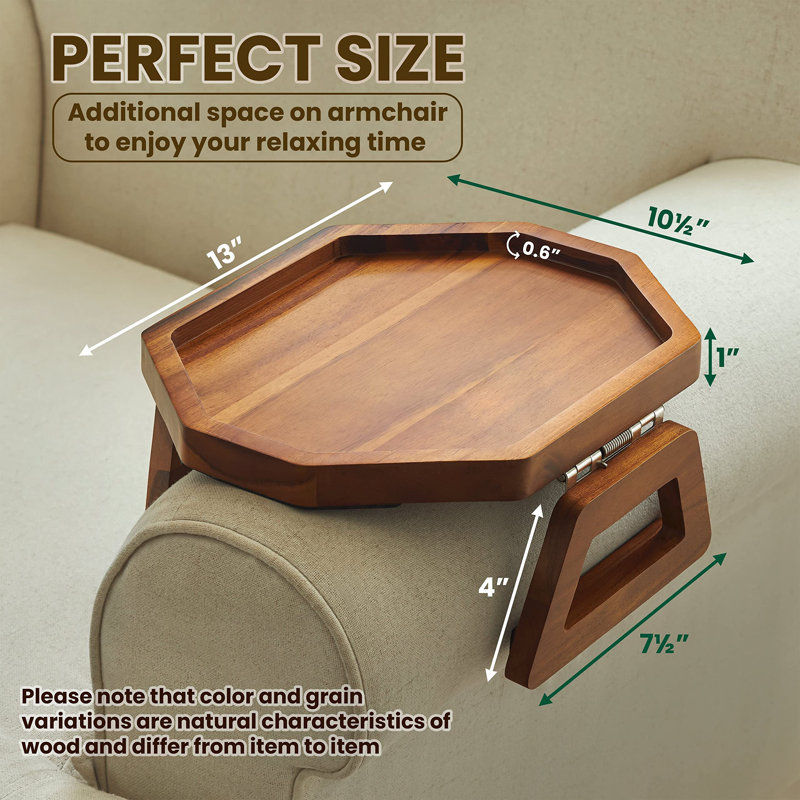 Table avec accoudoirs pour canapé, plateau de canapé avec accoudoirs en bois octogone, plateau à clipser pour canapé large